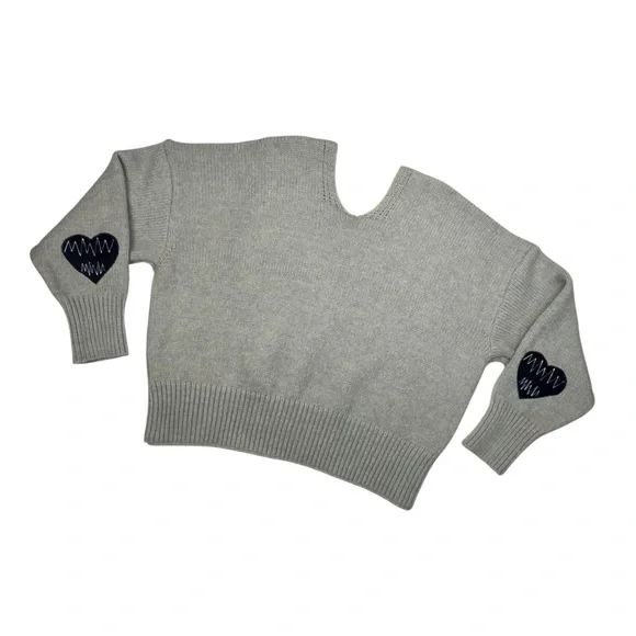 Chicwish Light Gray Embroidered Black Heartbeat Pullover Sweater Small Medium - Picture 3 of 9